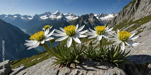 wallpaper depicting edelweiss with the snow-capped Swiss Alps in the background.