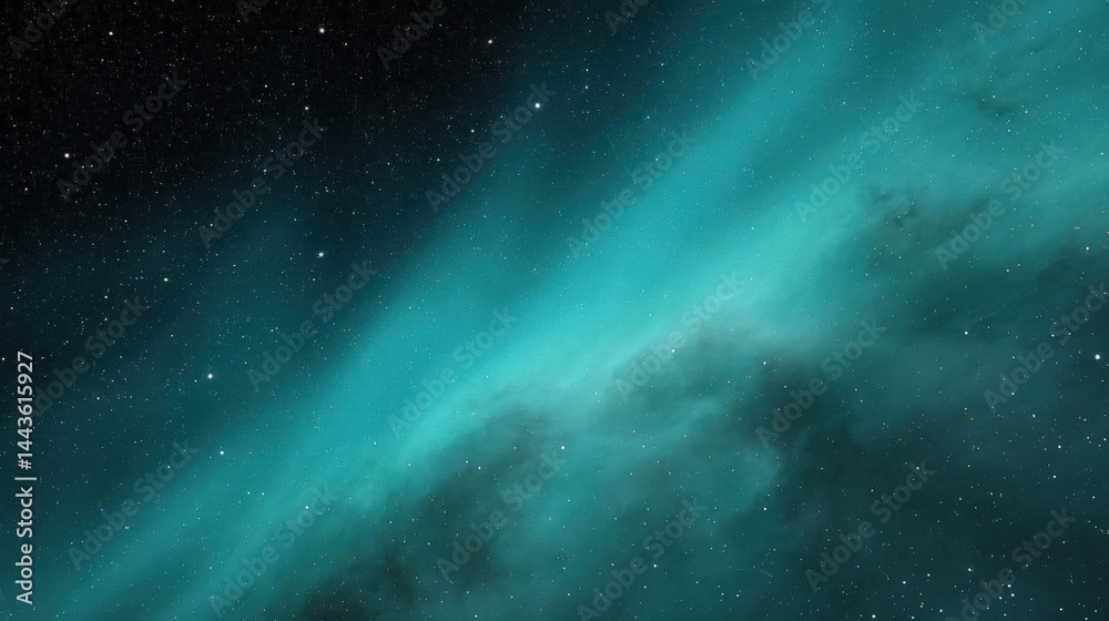 Obraz premium Abstract digital art piece that appears to be a night sky filled with stars. the background is a deep blue-green color with a hint of white, creating a beautiful contrast with the dark blue.