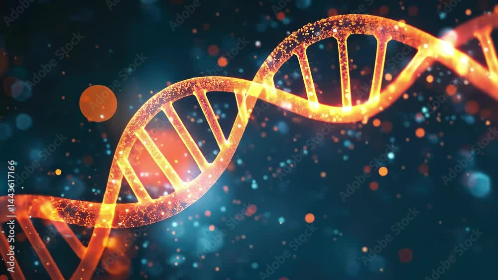 Dynamic visualization of glowing DNA strands in vibrant colors against a dark background