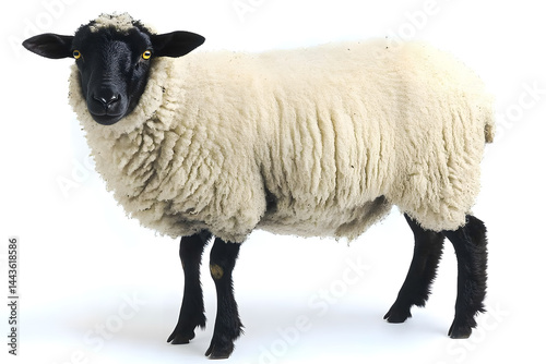 Suffolk Sheep in front of a white background.