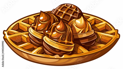 Decadent chocolate mounds overflow the crisp basket.
Soft edges meet the structured waffle lines.
A flat-style visual with depth and flavor.
Modern, tempting, and perfectly composed.
