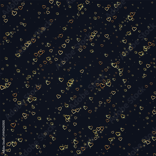 Gold hearts scattered on black background.