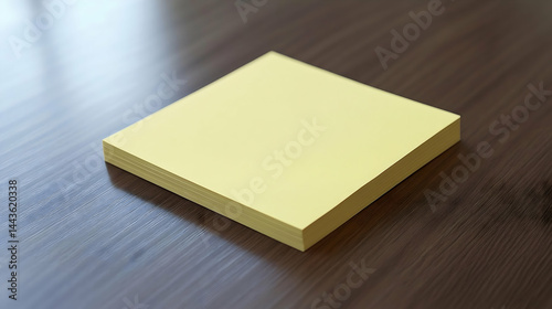 A blank sticky note pad placed on a desk. The side is open for branding. Clean and simple design, realistic texture. 