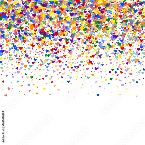 Rainbow colored scattered hearts. LGBT valentine