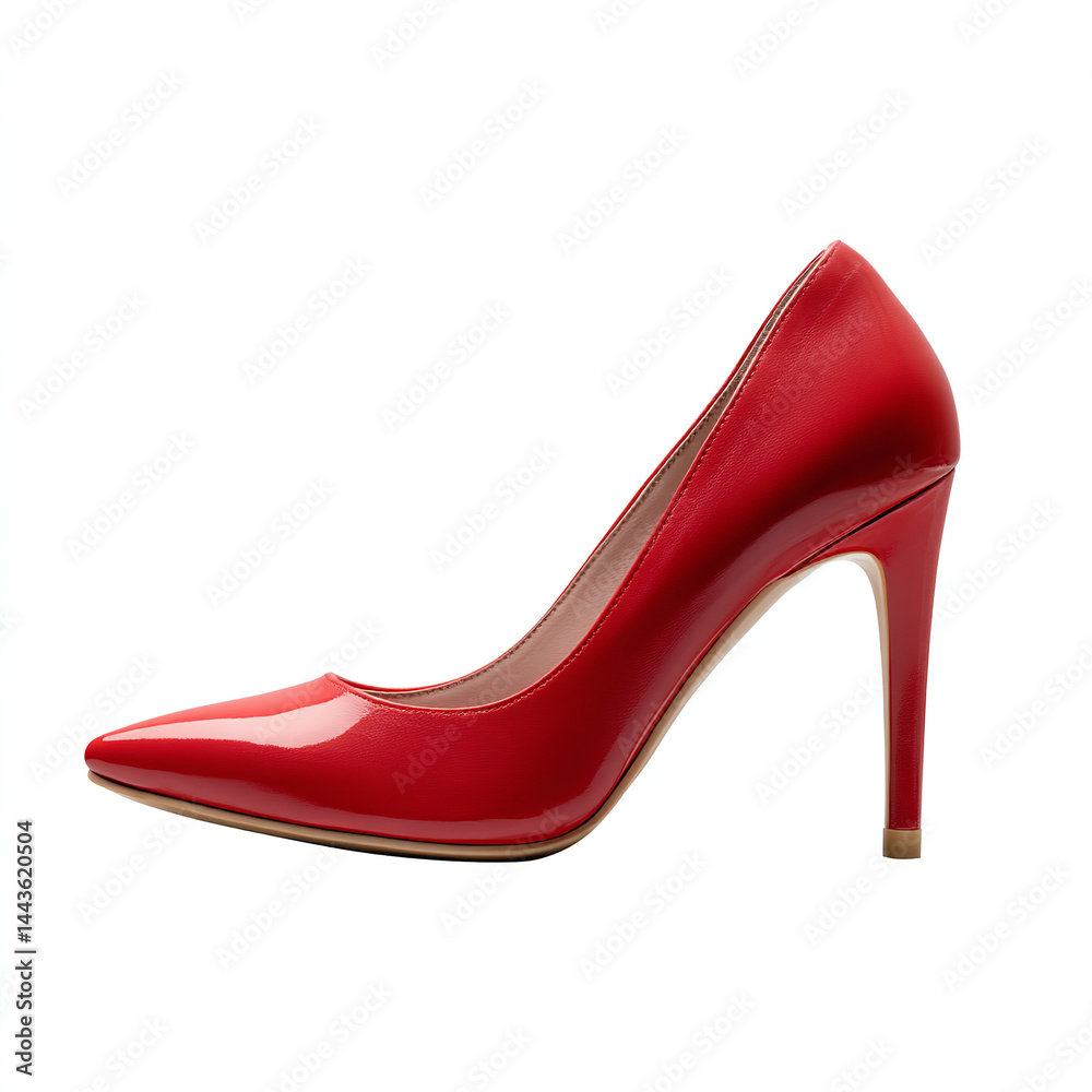 Elegant red high heel shoe with pointed toe and slim stiletto heel ideal for fashion retail or branding design isolated on transparent background isolated white background Elegant red high heel shoe with pointed toe and slim stiletto heel ideal for fashion retail or branding design isolated on transparent background isolated white background
