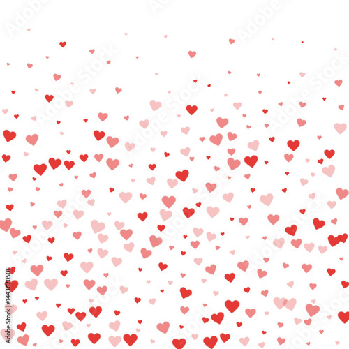 Red hearts scattered on white background.
