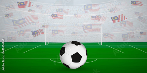 Malaysian Football Arena Full of Fans with National Flags, Sports Event Illustration.