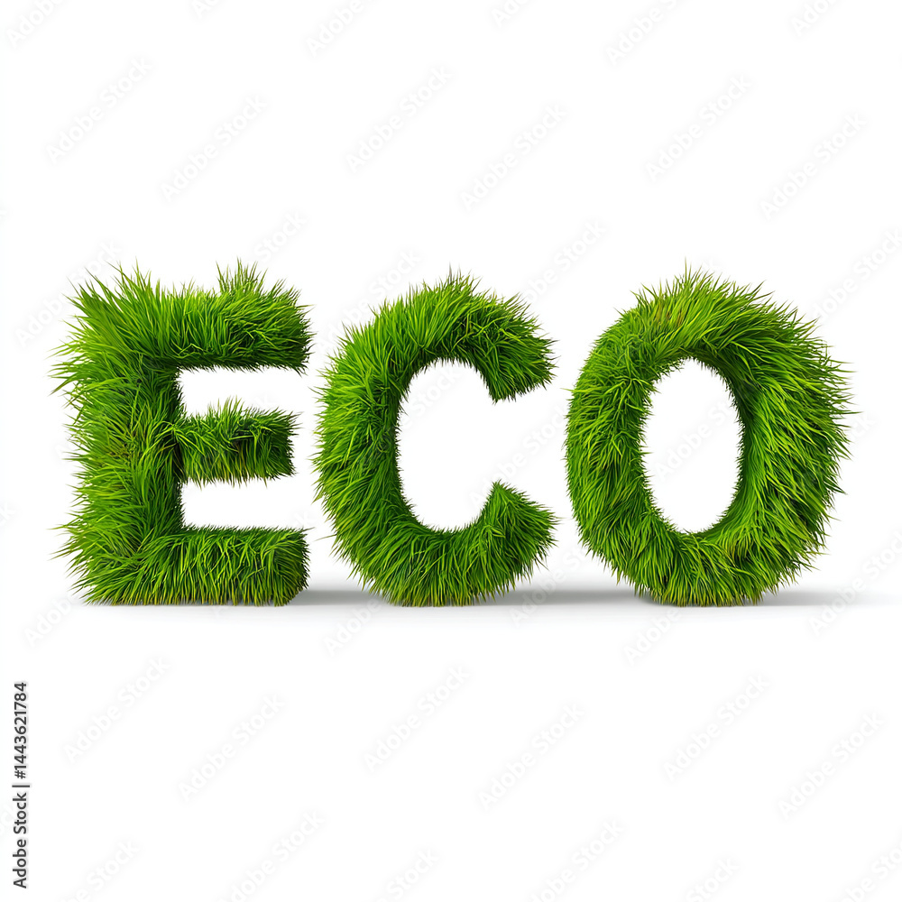 Realistic green grass letters forming the word ECO environmental concept typography design for eco-friendly themes isolated on transparent background. isolated white background Realistic green grass letters forming the word ECO environmental concept typography design for eco-friendly themes isolated on transparent background. isolated white background