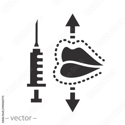 increase lips, lip augmentation procedure icon, flat vector illustration