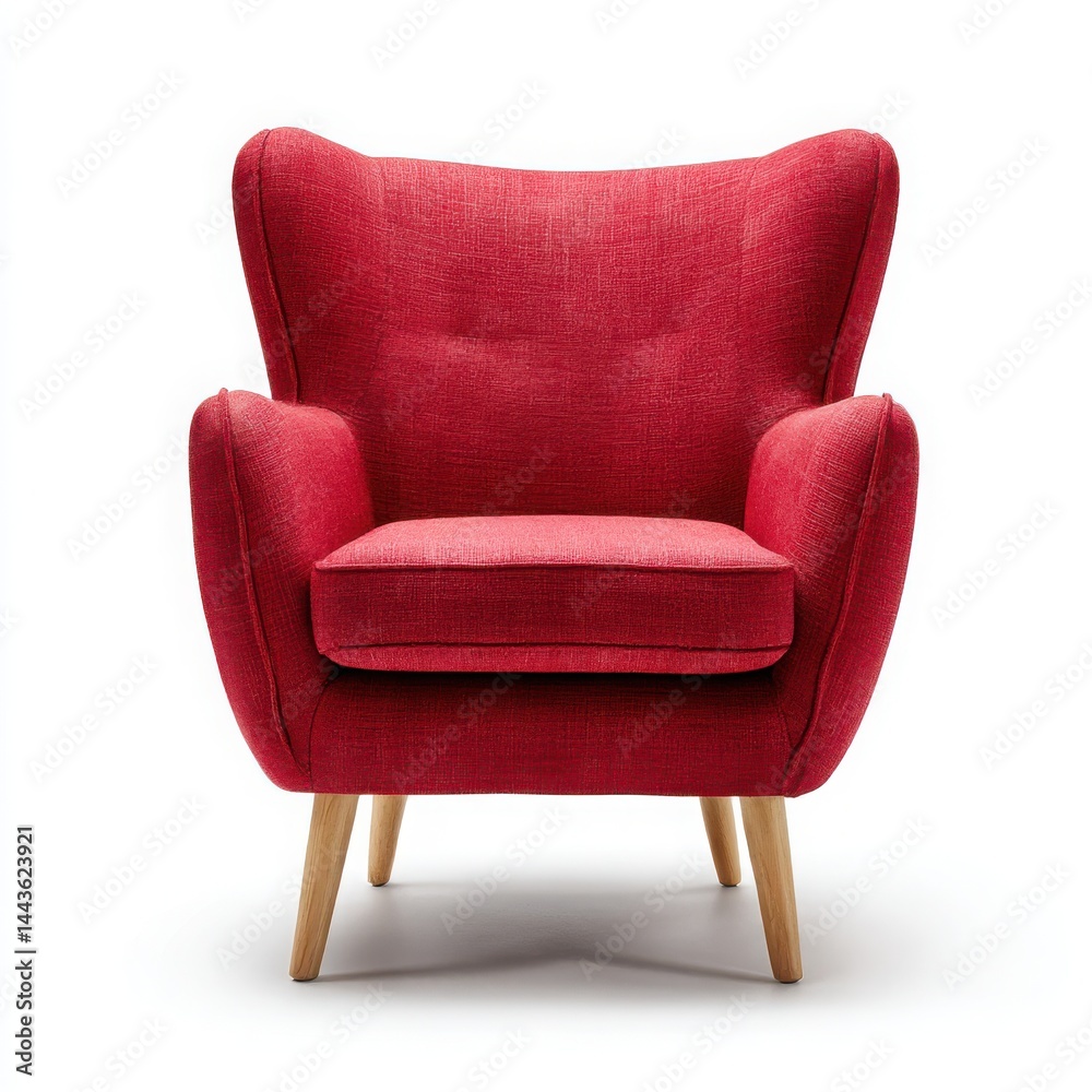 Red armchair with wooden legs on white background Red armchair with wooden legs on white background