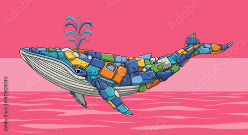 Ocean pollution whale plastic waste marine life environmental impact awareness campaign art illustration