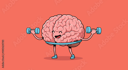 Brain training exercise fitness workout gym health mind strong dumbbells cartoon character illustration