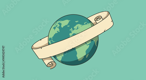 Globe world map earth travel geography international global scroll banner cartoon adventure journey