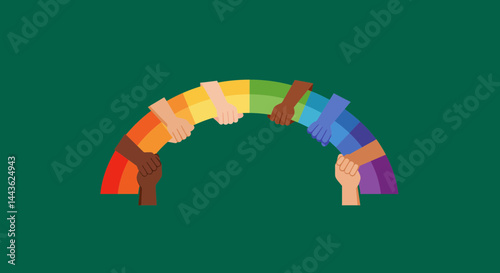 Rainbow hands diversity inclusion unity community support togetherness collaboration partnership equality strength