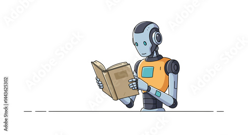Robot reading book ai artificial intelligence technology learning future education concept design