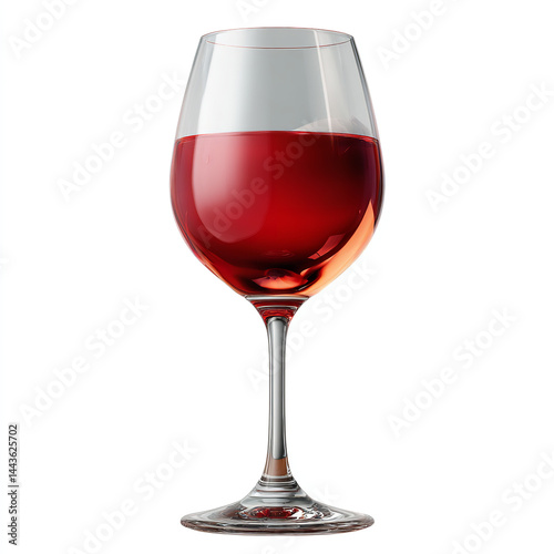Realistic red wine glass filled halfway with vibrant red wine isolated on transparent background. isolated white background