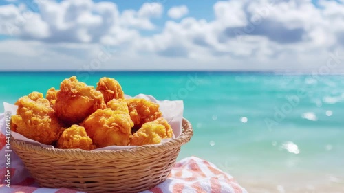 A tasty chicken dish in a white basket. Zoom in
