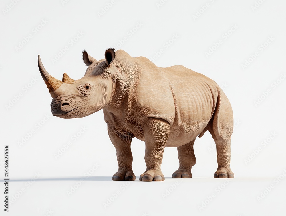 Fototapeta premium Beige rhino, side view, against white background