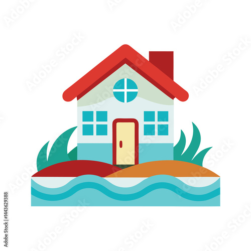 House Flood Icon Depicting Rising Water Levels