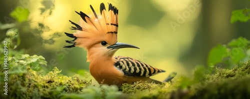 Stunning hoopoe bird sitting gracefully among lush green moss