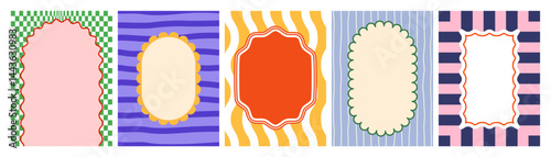 Wavy Frames with Scallop Borders. Vector Rectangles with Wave Edges. Fun Frame Boxes on Cute Groovy Patterns. Abstract Retro Squiggle Shapes