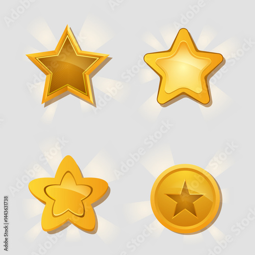 Gold star set Vector image. Stars in icon style
