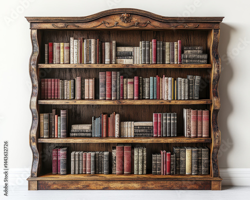 Obraz na płótnie Elegant Classic Wooden Bookshelf Filled with Vintage Books Isolated on White Background w salonie