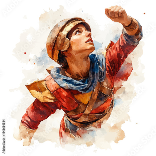illustration of Roman God Mercury Flying With His Winged Helmet, watercolor vector, isolated on a white background.