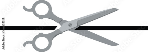 Scissors cutting black line vector illustration symbolizing precision and division tools for design and craft projects 