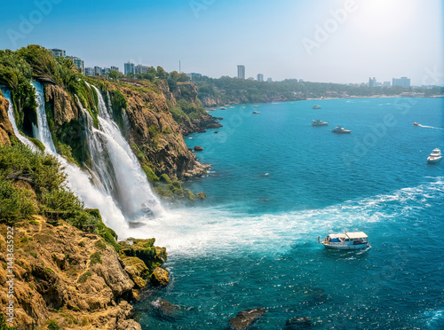 Waterfall Duden at Antalya, Turkey, nature travel background. Lara, Antalya, Turkey