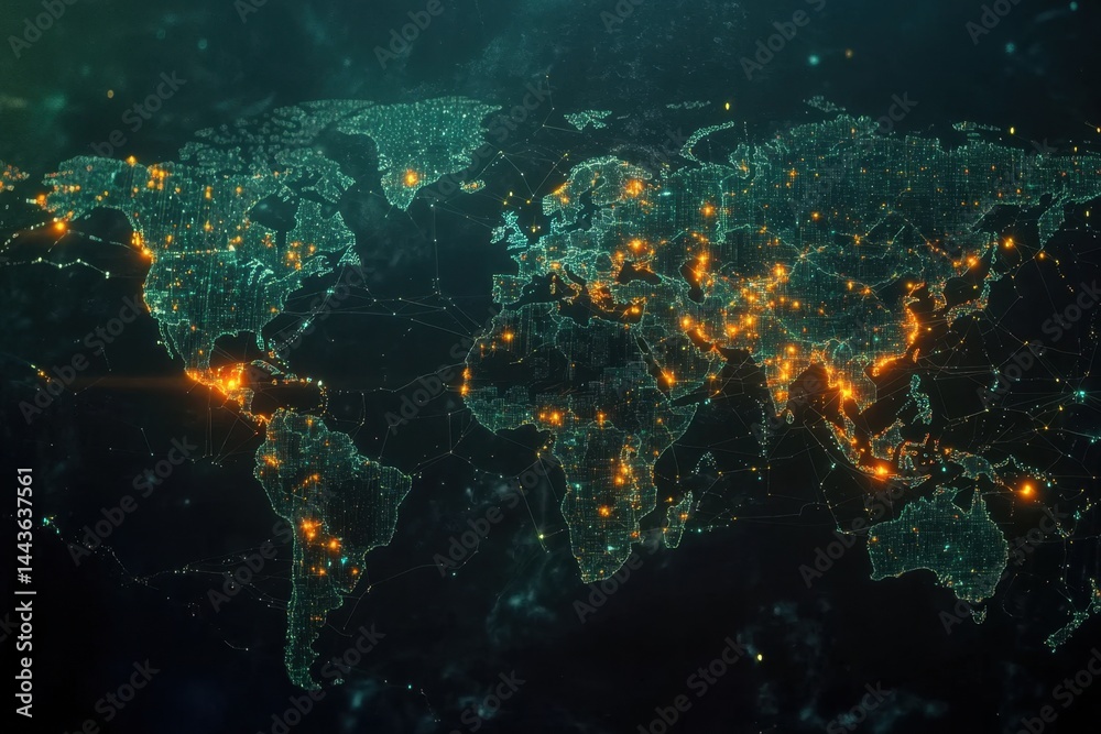 Obraz premium Global Network Visualization: World Connectivity