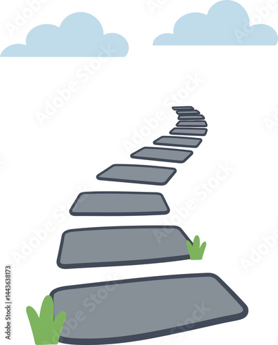 Stone pathway leading through minimal garden with clouds overhead natural outdoor scene vector illustration 