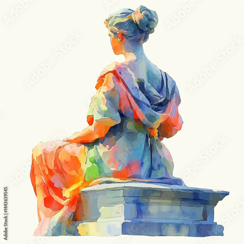 Roman Goddess Juno Watching Over Rome, vector watercolor illustration, isolated on a white background.