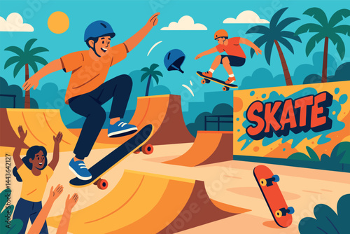 Boy is skateboarding on a ramp
