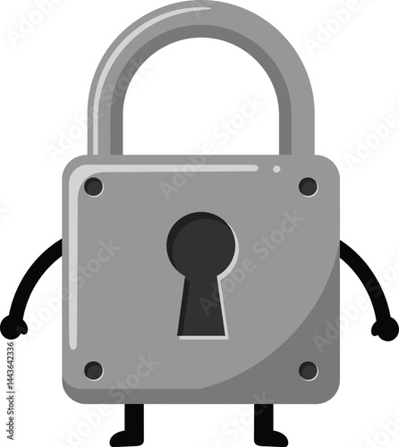 Gray padlock character with arms and legs cartoon style security icon vector illustration 