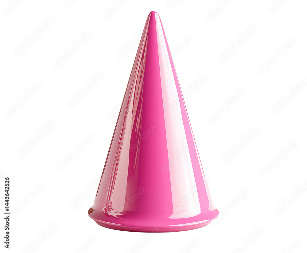 Playful pink cone sculpture in modern design concept isolated on transparent background