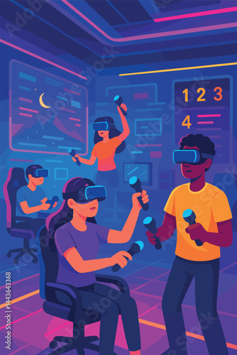 Group of people are playing a video game in a room