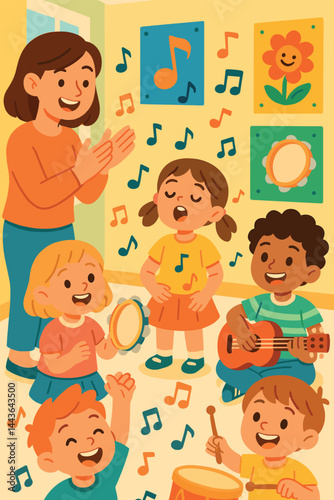 Group of children are playing music together