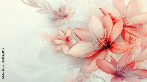 Pastel floral background with blossoms and delicate petals on a soft gradient
