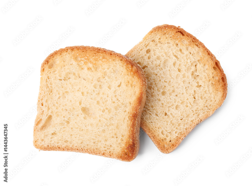 Two pieces of fresh toast bread isolated on white, top view Two pieces of fresh toast bread isolated on white, top view