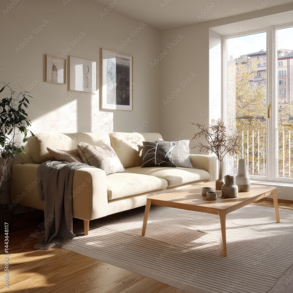 Fototapeta premium Modern Minimalist Living Room Design with Natural Light