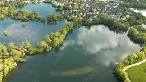 Aerial drone view of  Leybourne Lakes and housing estate, Aylesford, Kent, England