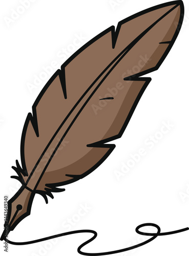 Brown feather quill pen writing calligraphy ink vintage style illustration vector art 