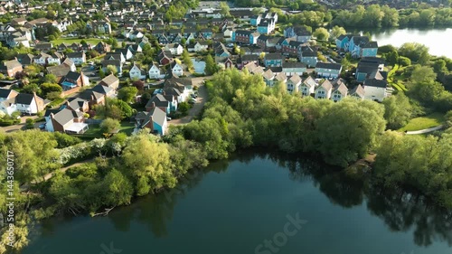 Aerial drone view of  Leybourne Lakes and housing estate, Aylesford, Kent, England