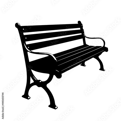 Black silhouette park bench in simple design  