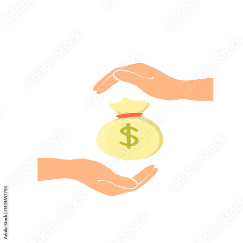 two hands giving and receiving a bag of money
