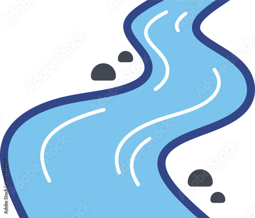 Winding blue river flowing with small rocks scenic natural watercourse vector illustration 