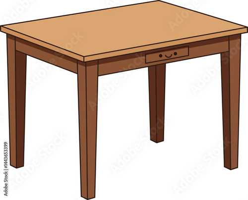 Wooden table with drawer illustration showing simple home furniture design in brown colors vector image 