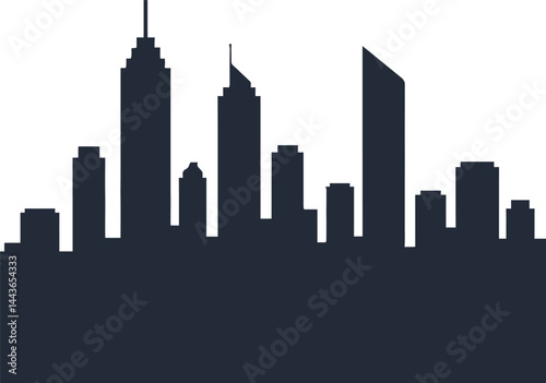City skyline silhouette with various skyscraper buildings in black vector illustration for urban architecture design 