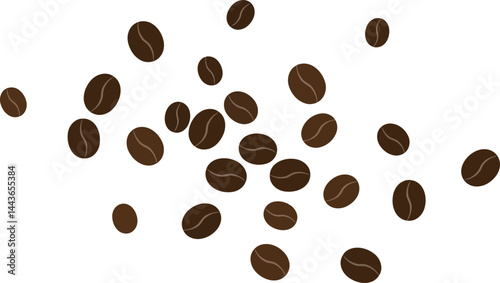 Coffee beans scattered vector illustration with brown colors on white background for beverage design and lifestyle concepts 
